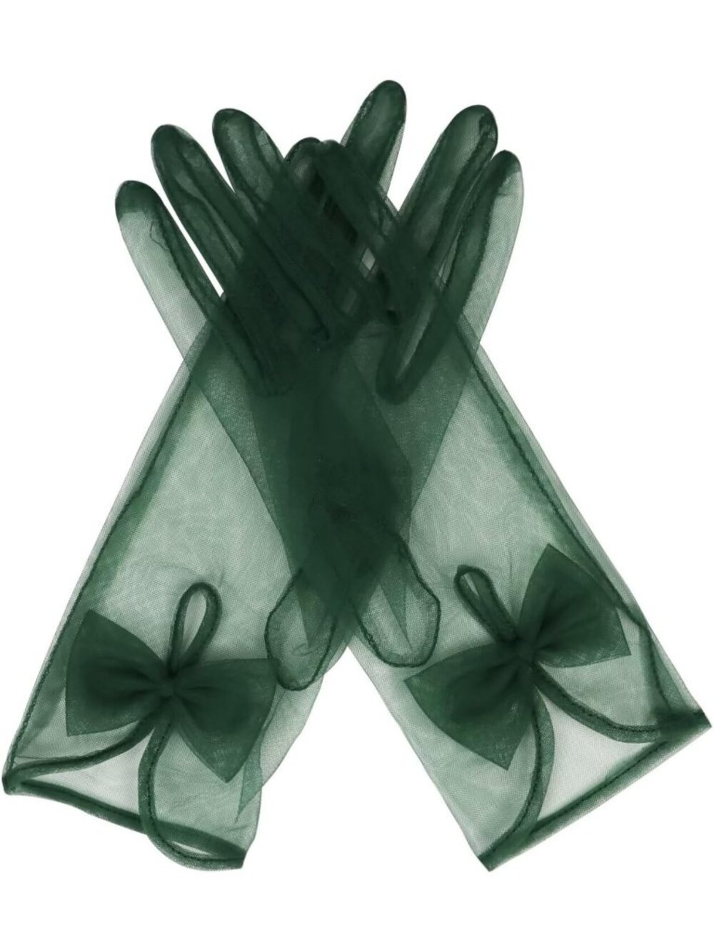 Women's Dark Green Wrist Length Vintage Stretchy 1920s Look Tulle Mesh Gloves